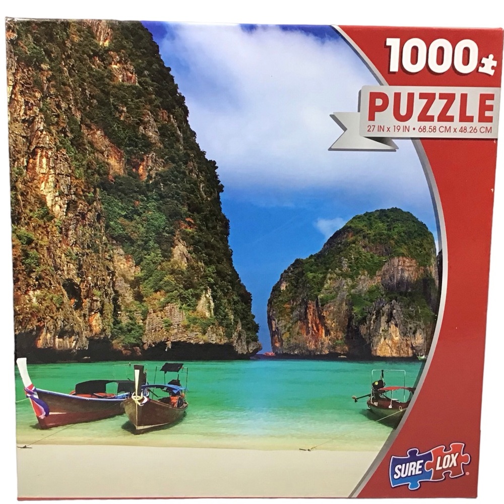 Sure Lox Jigsaw Puzzle Paradise 1000 Pieces Boats Water Sand Rocks